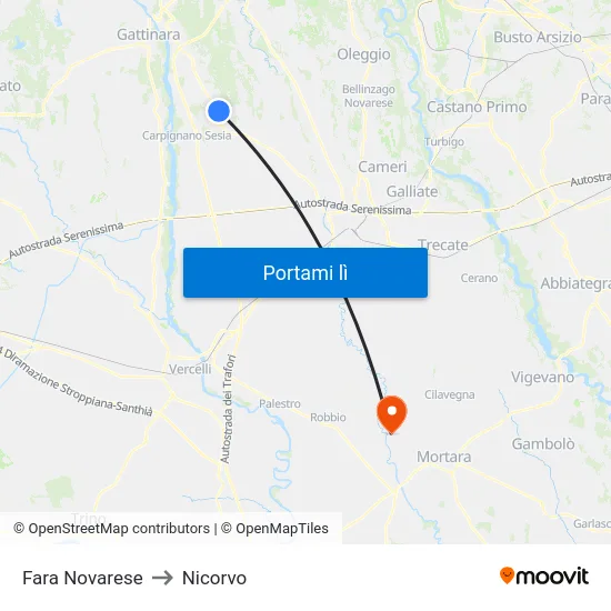 Fara Novarese to Nicorvo map