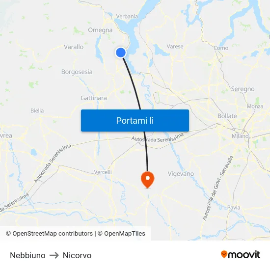 Nebbiuno to Nicorvo map