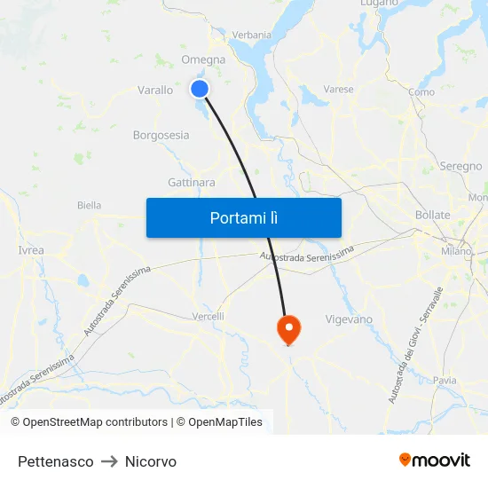 Pettenasco to Nicorvo map