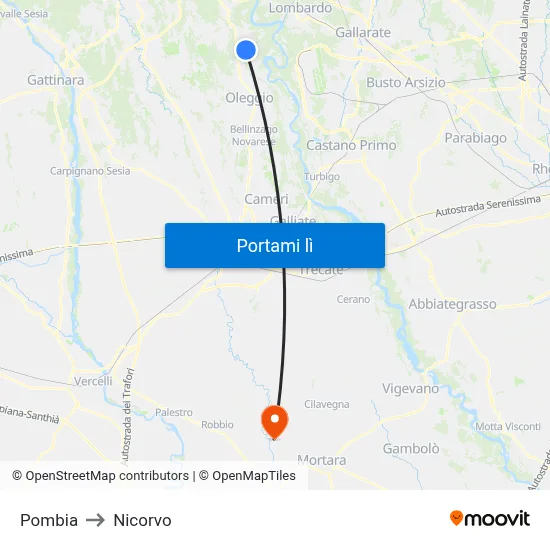 Pombia to Nicorvo map