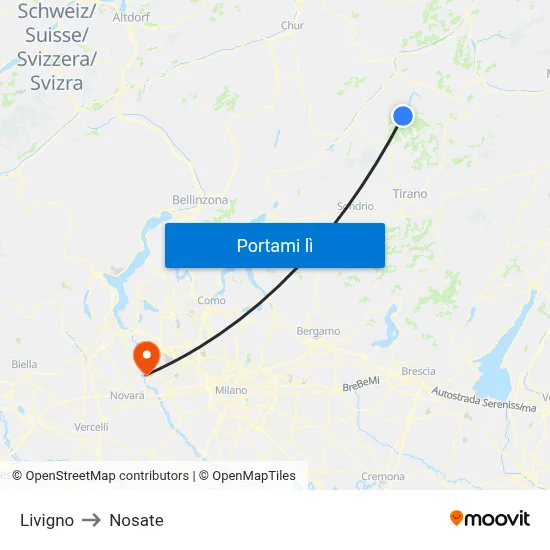Livigno to Nosate map