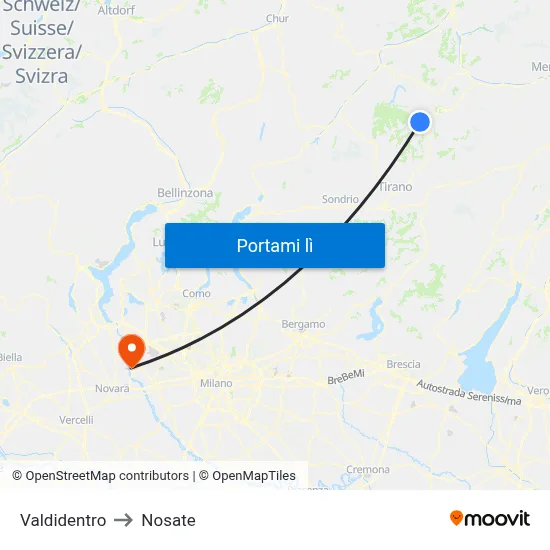 Valdidentro to Nosate map