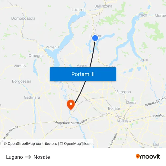 Lugano to Nosate map