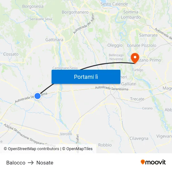 Balocco to Nosate map