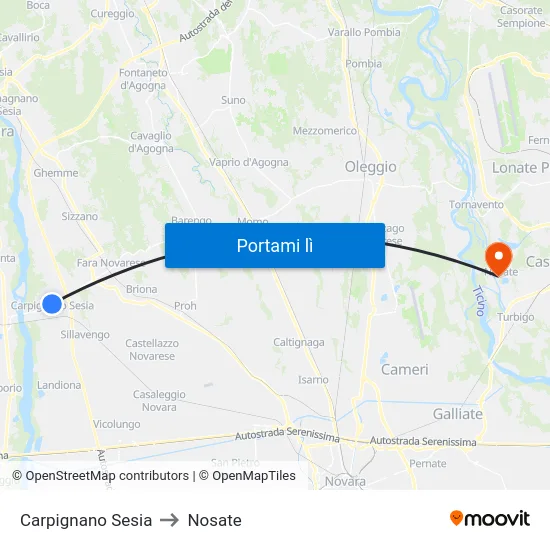 Carpignano Sesia to Nosate map