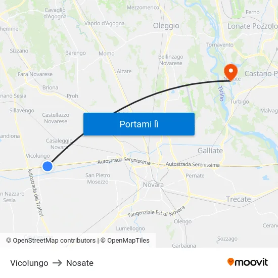 Vicolungo to Nosate map
