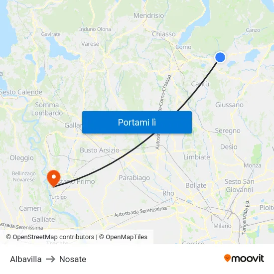 Albavilla to Nosate map