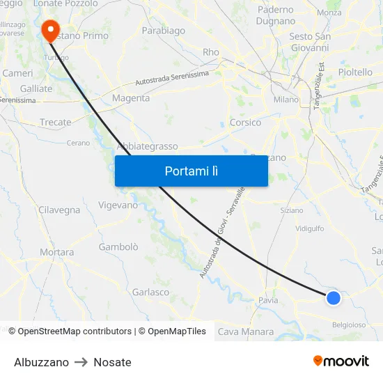 Albuzzano to Nosate map