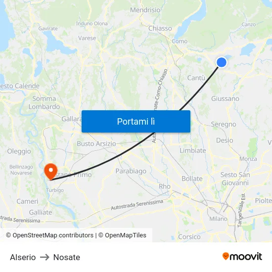Alserio to Nosate map