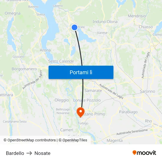 Bardello to Nosate map