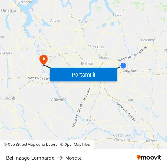 Bellinzago Lombardo to Nosate map