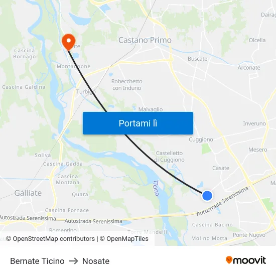 Bernate Ticino to Nosate map