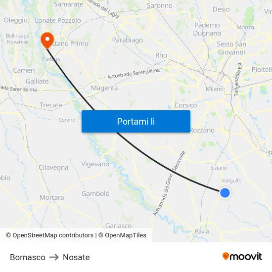 Bornasco to Nosate map