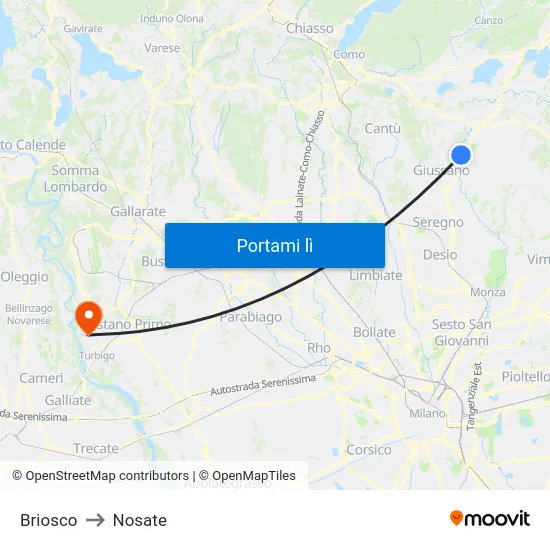 Briosco to Nosate map