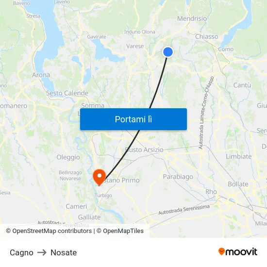 Cagno to Nosate map