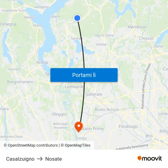 Casalzuigno to Nosate map