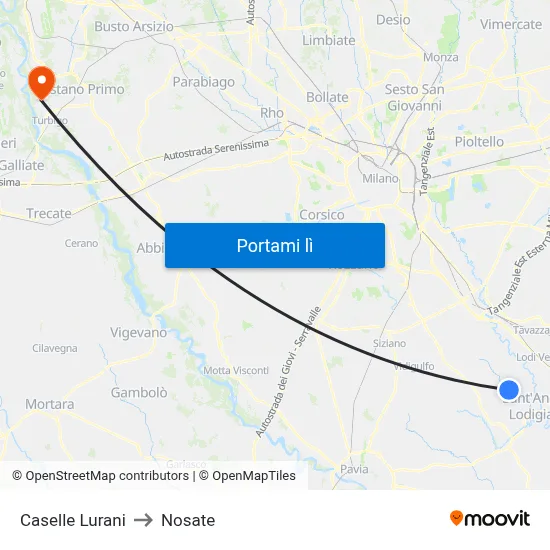 Caselle Lurani to Nosate map