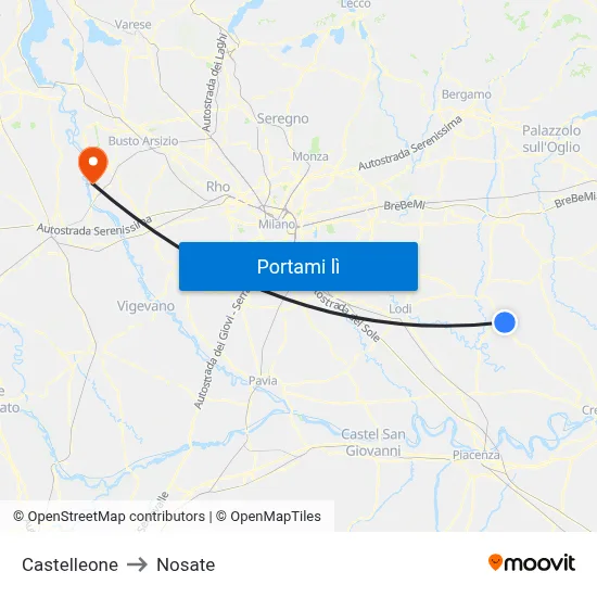 Castelleone to Nosate map