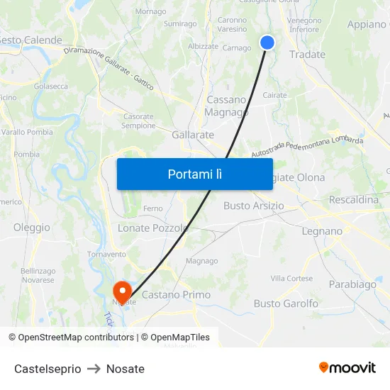 Castelseprio to Nosate map