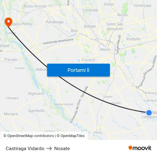 Castiraga Vidardo to Nosate map