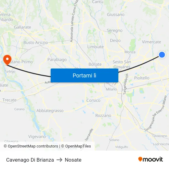 Cavenago Di Brianza to Nosate map