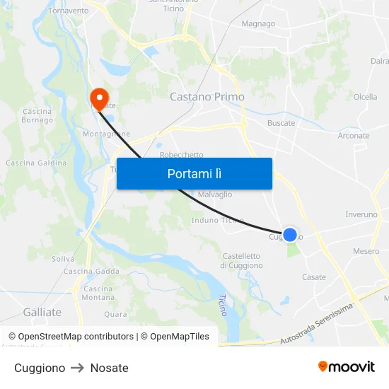 Cuggiono to Nosate map