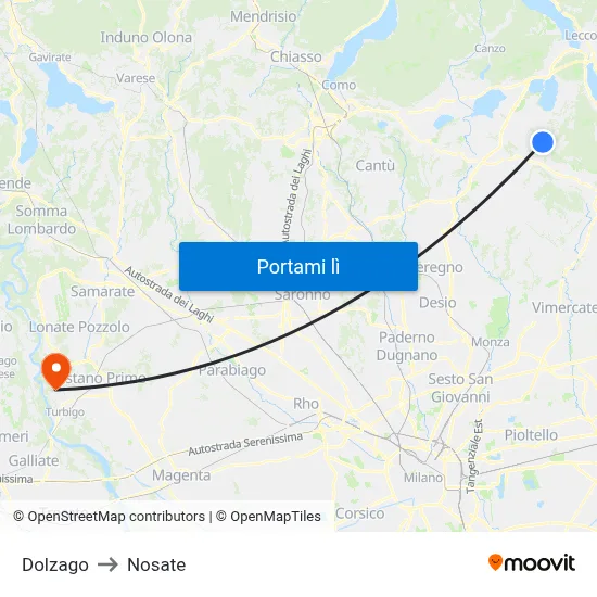 Dolzago to Nosate map