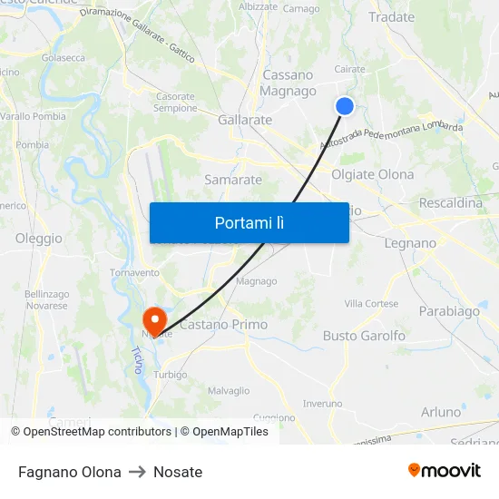 Fagnano Olona to Nosate map