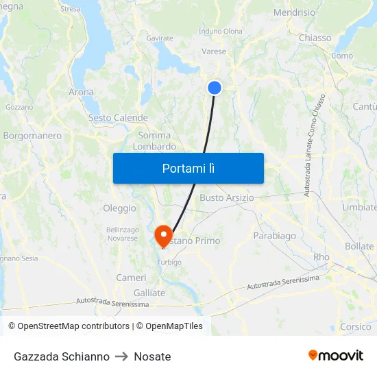 Gazzada Schianno to Nosate map