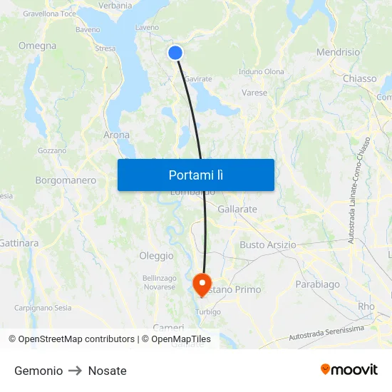 Gemonio to Nosate map