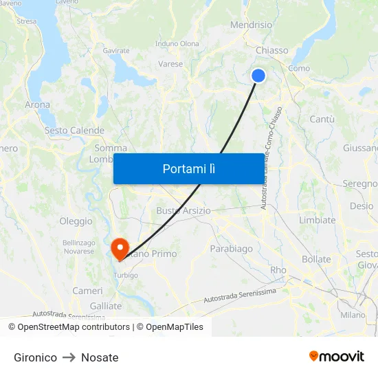 Gironico to Nosate map