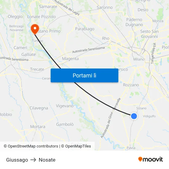 Giussago to Nosate map