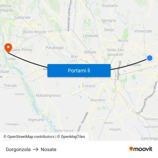 Gorgonzola to Nosate map
