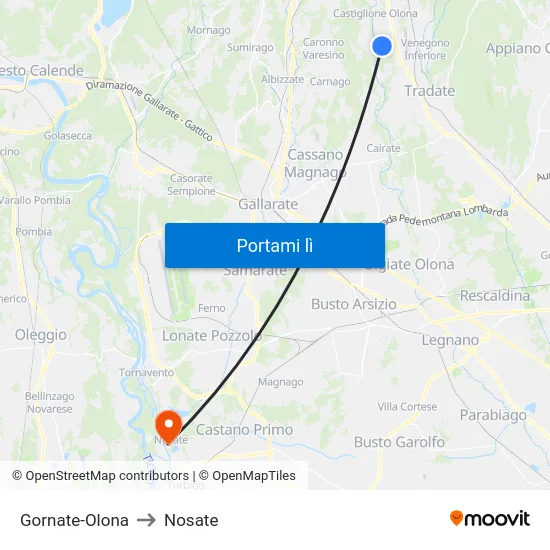 Gornate-Olona to Nosate map