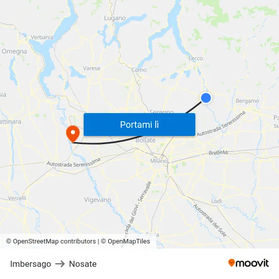 Imbersago to Nosate map