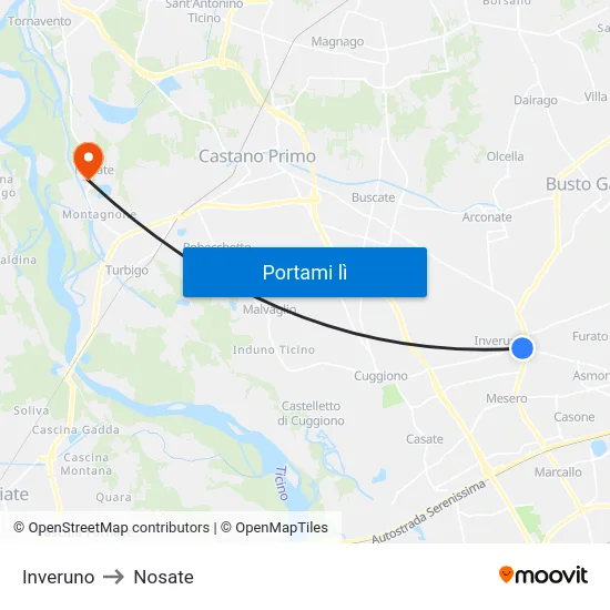 Inveruno to Nosate map