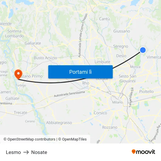 Lesmo to Nosate map