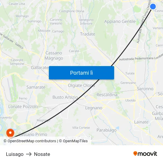 Luisago to Nosate map