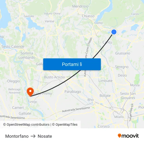 Montorfano to Nosate map