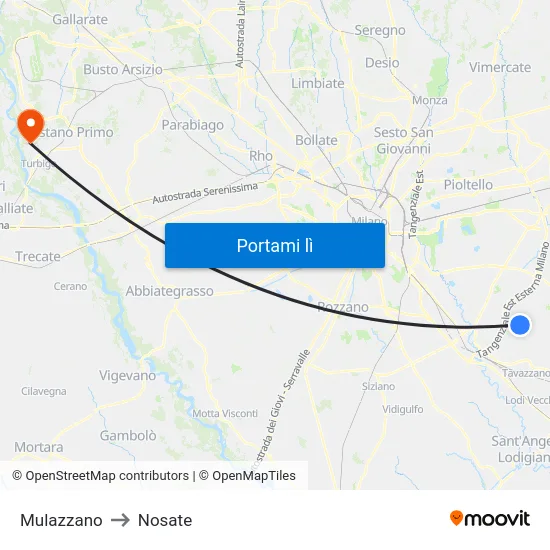Mulazzano to Nosate map