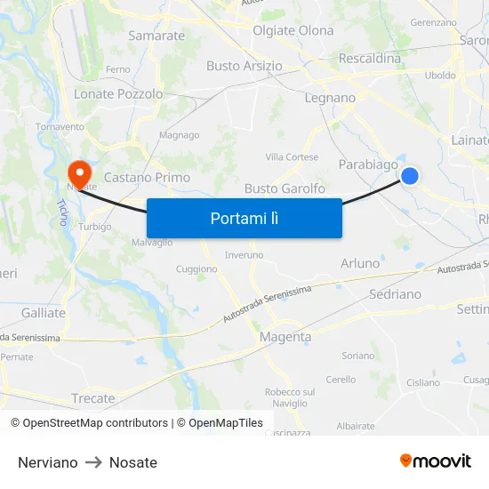 Nerviano to Nosate map