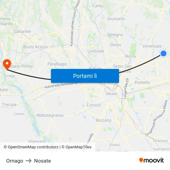 Ornago to Nosate map