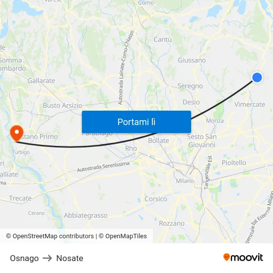 Osnago to Nosate map