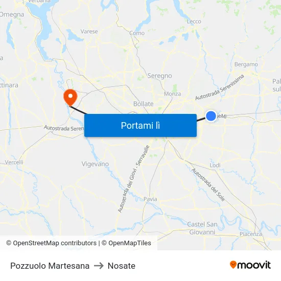 Pozzuolo Martesana to Nosate map