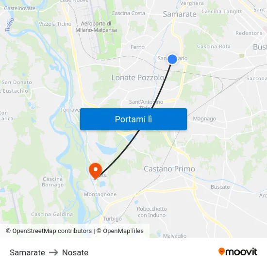 Samarate to Nosate map