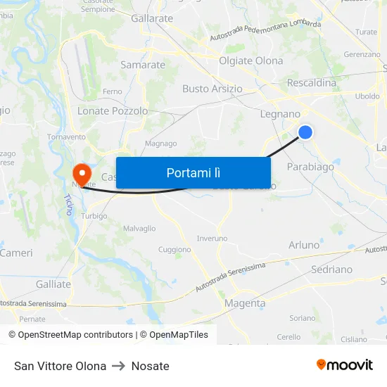 San Vittore Olona to Nosate map