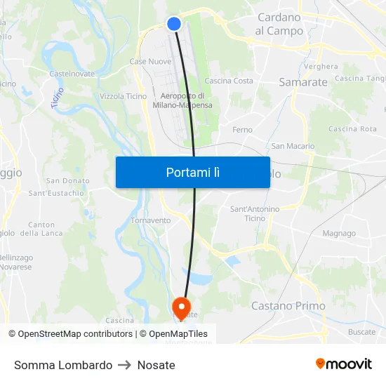 Somma Lombardo to Nosate map