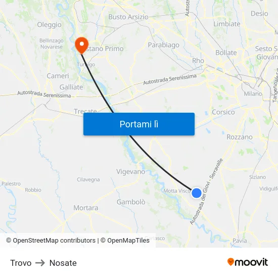 Trovo to Nosate map