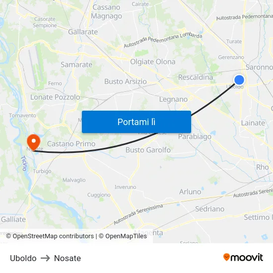 Uboldo to Nosate map