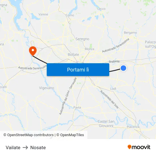Vailate to Nosate map